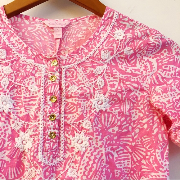 Lilly Pulitzer Atlee Girls Pink Cotton Tunic Dress Size Large - Picture 4 of 9
